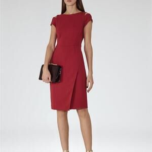 Reiss Mattia Elegant Cap Sleeve Sheath Dress in Deep Red Cocktail‎ Dress Size 8